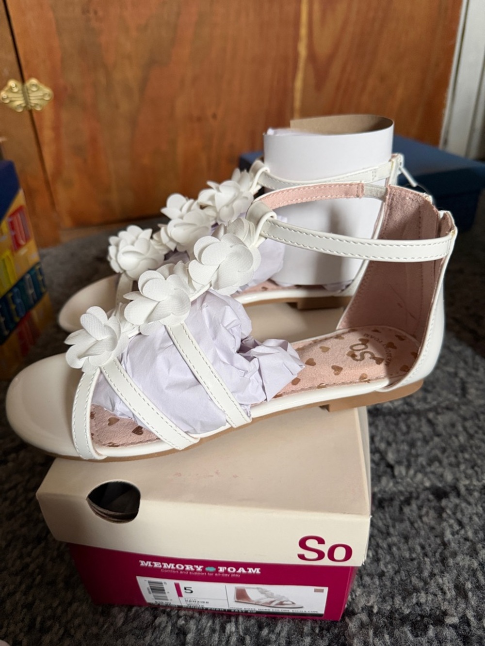 SO White Girls Floral Strap Sandals